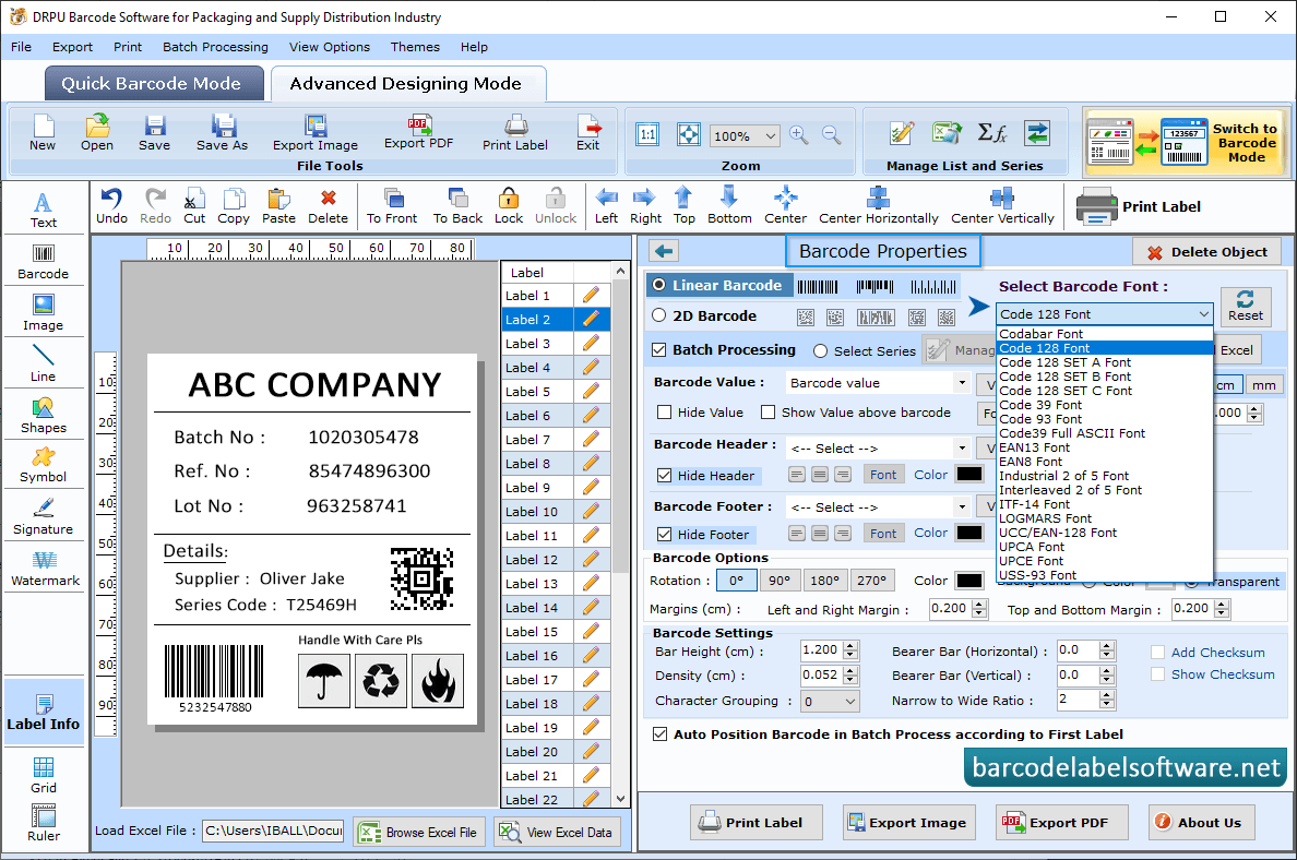 Barcode Software for Packaging Supply Set Barcode  Bracode Properties Details
