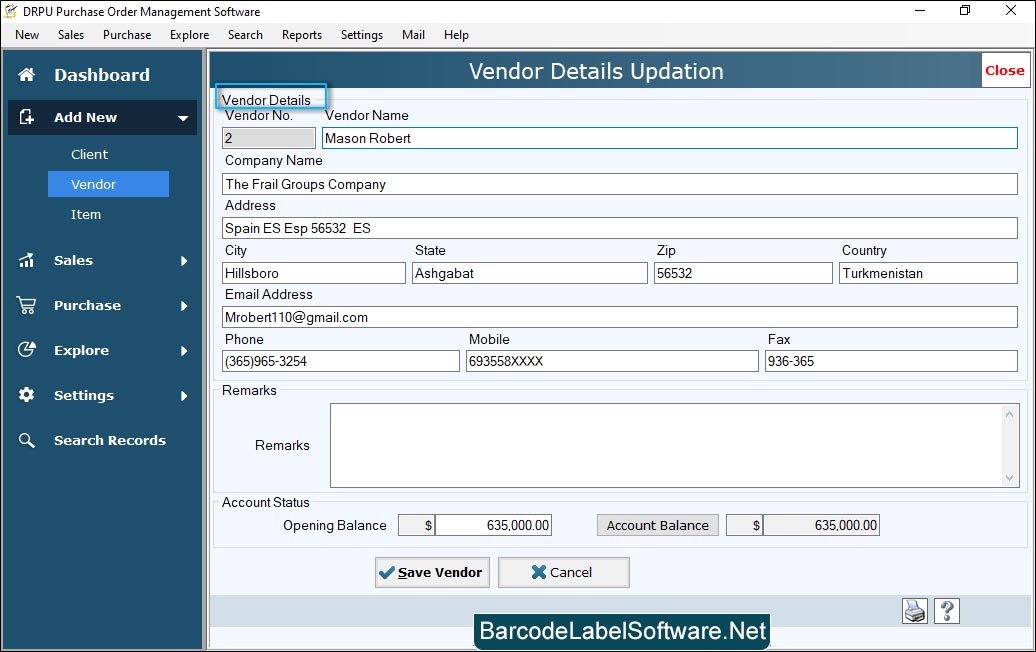 Vendor Details